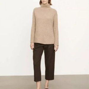 VINCE Donegal Side Slit 100% Cashmere Turtleneck Sweater, Camel Small